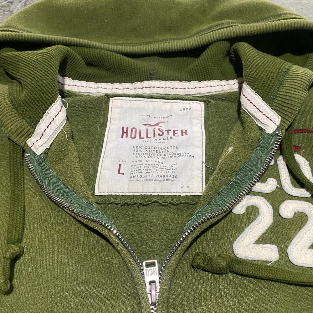 🔥 Y2K Hollister California Full Zip Hoodie Olive Green Women’s Large 🔥 - Picture 8 of 10
